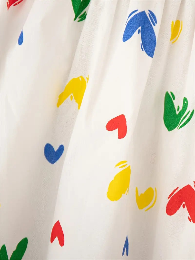 Rainbow Colourful Cotton Girls Hearts Dress – Soft Cotton Party Outfit