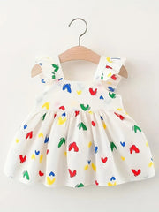 Rainbow Colourful Cotton Girls Hearts Dress – Soft Cotton Party Outfit
