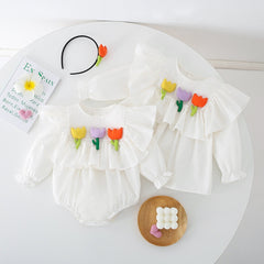 Rainbow Flower Matching Girls Romper and Dress – Soft Cotton Summer Outfit