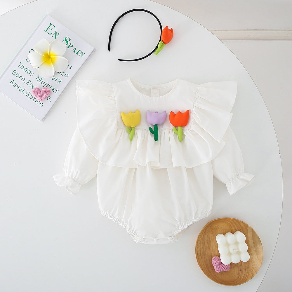 Rainbow Flower Matching Girls Romper and Dress – Soft Cotton Summer Outfit