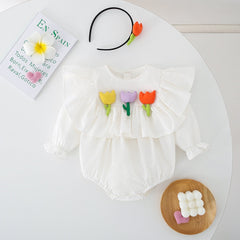 Rainbow Flower Matching Girls Romper and Dress – Soft Cotton Summer Outfit
