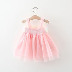 Rainbow Frill Girls Princess Dress – Soft Cotton Party Outfit