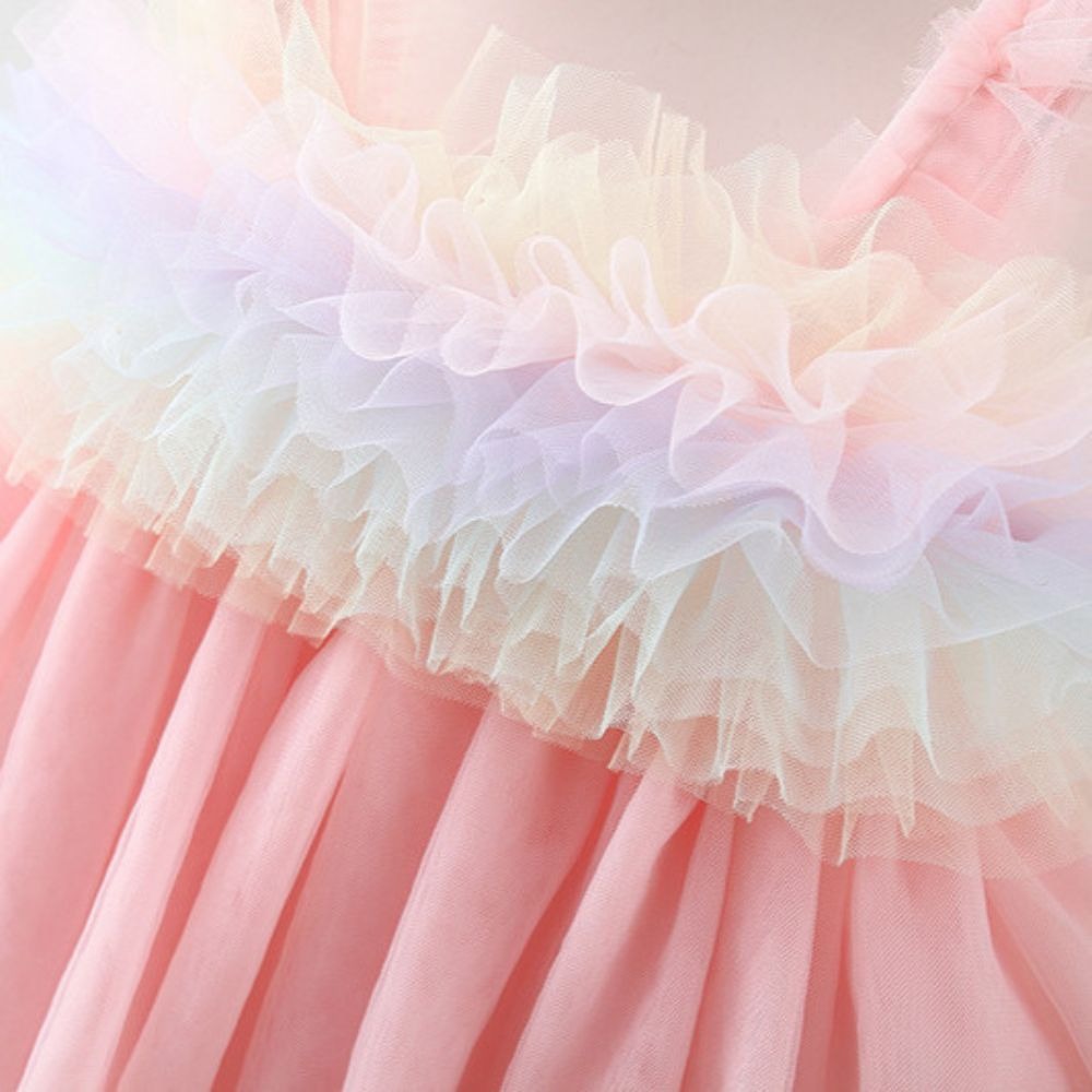 Rainbow Frill Girls Princess Dress – Soft Cotton Party Outfit