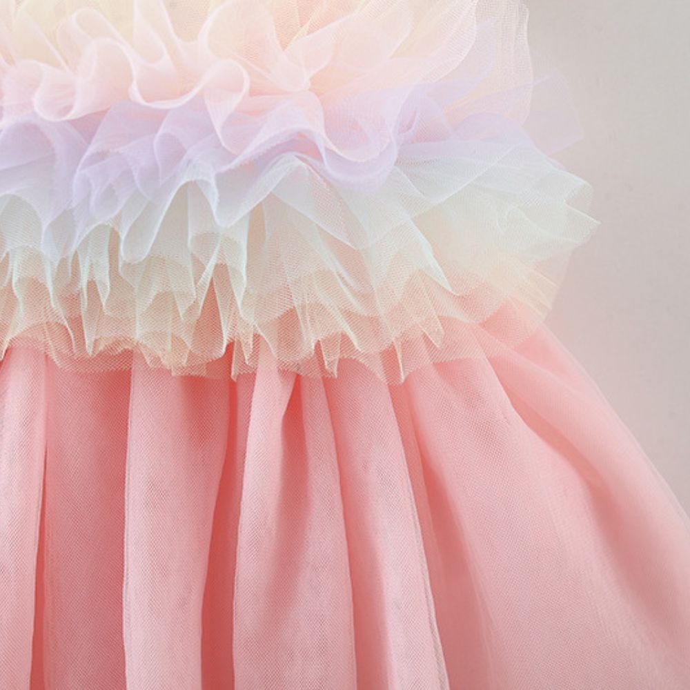 Rainbow Frill Girls Princess Dress – Soft Cotton Party Outfit