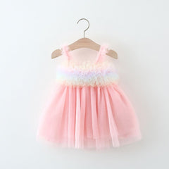 Rainbow Frill Girls Princess Dress – Soft Cotton Party Outfit