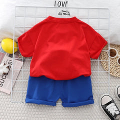Red Bear Boys Set with 3D Bag – Cute Cotton Two-Piece Outfit for Kids