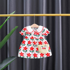 Red Flower Girls Dress with Sling – Soft Cotton Summer Outfit