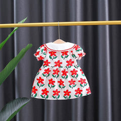 Red Flower Girls Dress with Sling – Soft Cotton Summer Outfit