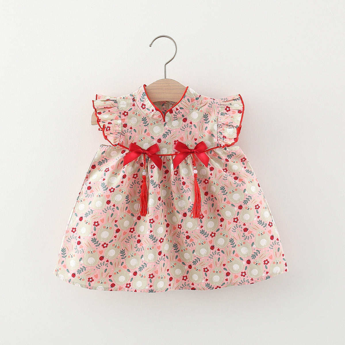 Red Japanese Style Girls Dress – Soft Cotton Outfit