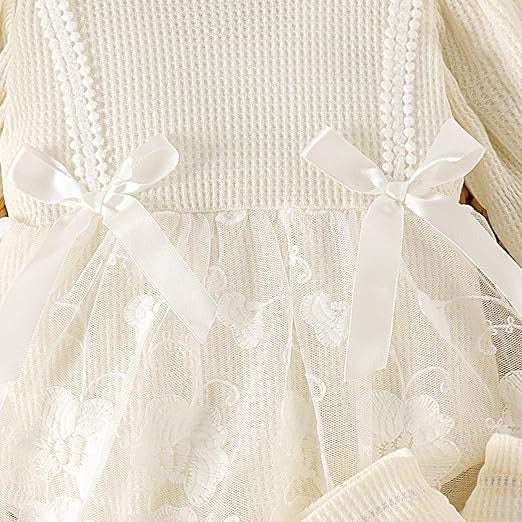 Rose Baby Girls Romper Dress Set with Socks & Bow – Soft Cotton Blend Outfit