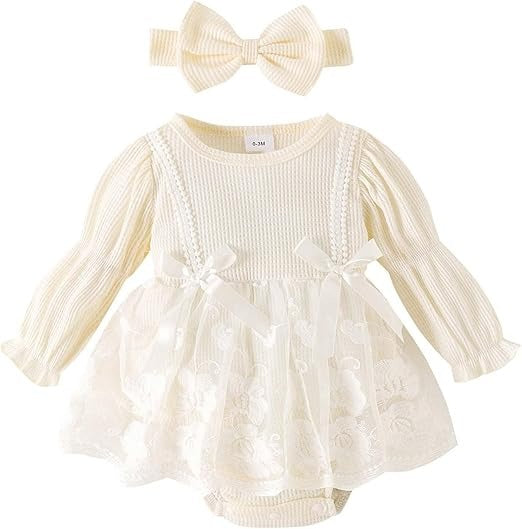 Rose Baby Girls Romper Dress Set with Socks & Bow – Soft Cotton Blend Outfit