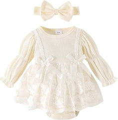 Rose Baby Girls Romper Dress Set with Socks & Bow – Soft Cotton Blend Outfit
