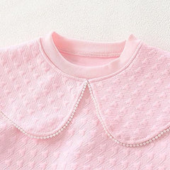 Ruffle Patterned Neck Girls Top – Soft Wool Blend Winter Wear for Kids