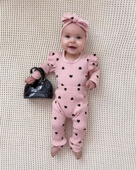 Ruffle Sleeves Baby Girls Romper & Pant Set with Head Bow – Soft Cotton Outfit