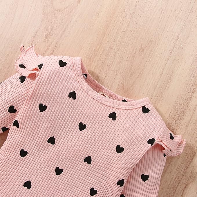 Ruffle Sleeves Baby Girls Romper & Pant Set with Head Bow – Soft Cotton Outfit