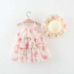 Inaya Baby Girls Pastel Flair Dress with Matching Hat – Soft Cotton Liner