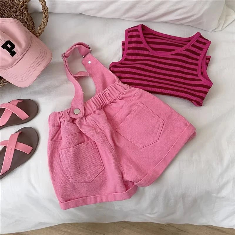 Classy Jumpsuit Style Girls Two-Piece Cotton Set – Comfortable Kids Outfit