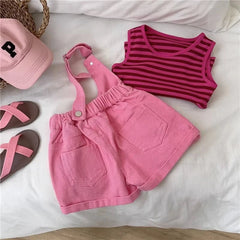 Classy Jumpsuit Style Girls Two-Piece Cotton Set – Comfortable Kids Outfit