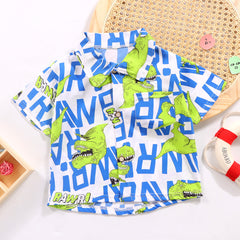 Dino Letters Boys Polyester Blend Shirt – Fun Dinosaur Graphic Top for Kids