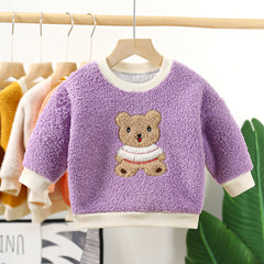 Lavender Happy Bear Girls Fleece Top – Soft Cotton Blend Long Sleeve Shirt
