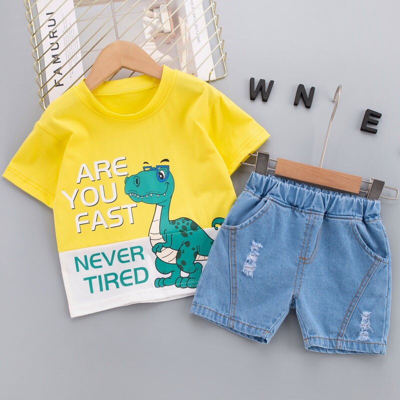 Never Tired T-shirt and Denim Bottom Set – Casual Cotton Outfit for Boys