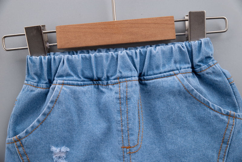 Never Tired T-shirt and Denim Bottom Set – Casual Cotton Outfit for Boys