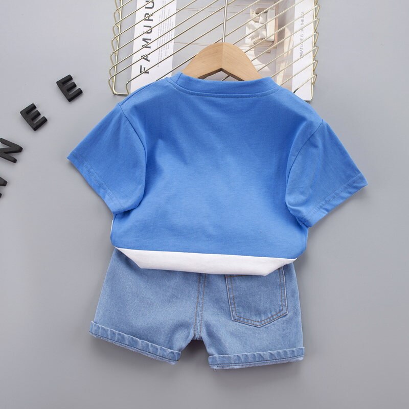 Never Tired T-shirt and Denim Bottom Set – Casual Cotton Outfit for Boys