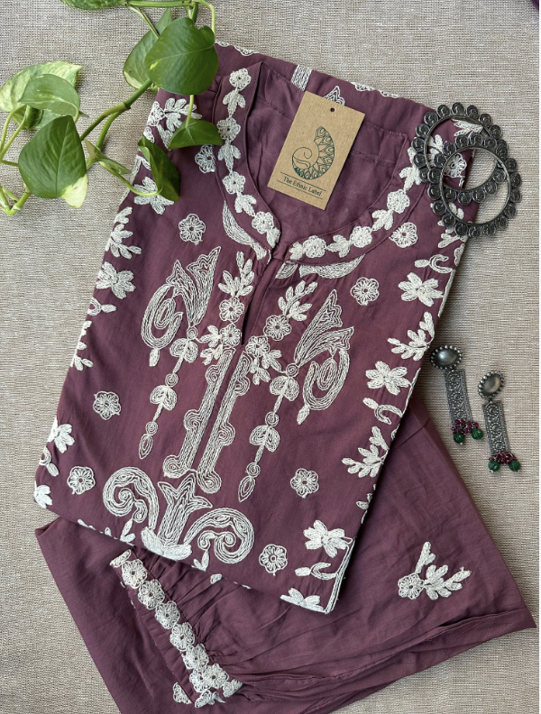 "Farzana" Mauve Hand Embroidered Kurta Set(2pc)