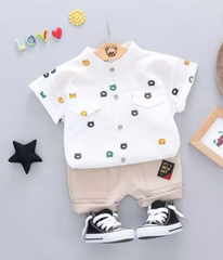 White Bear Printed Boys Set – Soft Cotton Kids Outfit for Play and Outings