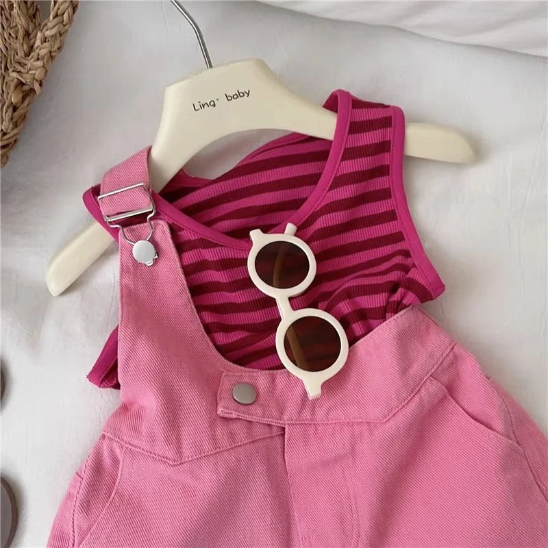 Classy Jumpsuit Style Girls Two-Piece Cotton Set – Comfortable Kids Outfit