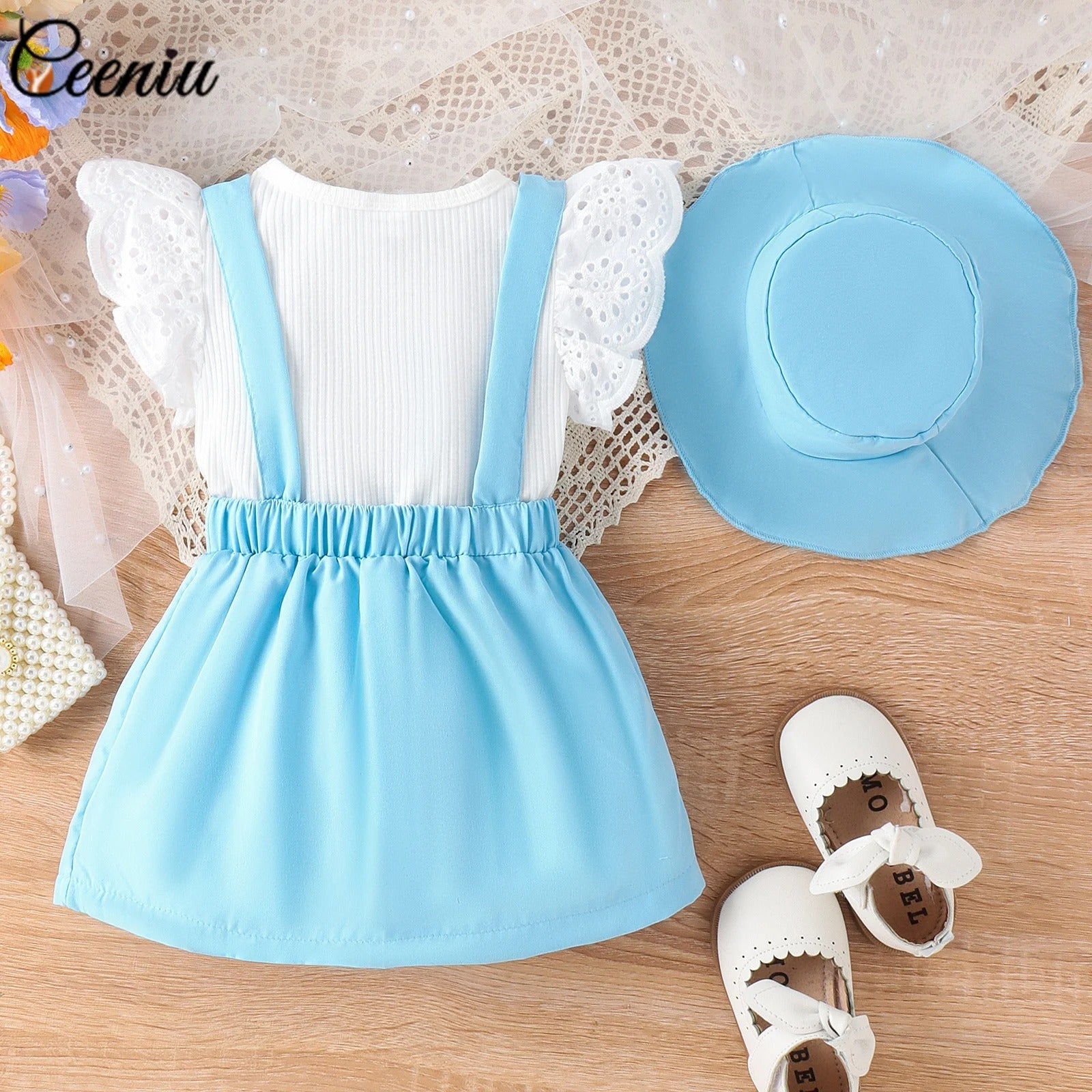 Inaya Baby Girls Cotton Blend Dress Set with Matching Hat – Comfortable Party Wear