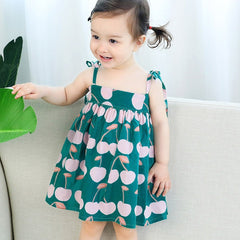 Shoulder Knot Printed Girls Dress – Cotton Summer Outfit