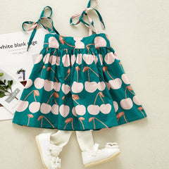 Shoulder Knot Printed Girls Dress – Cotton Summer Outfit