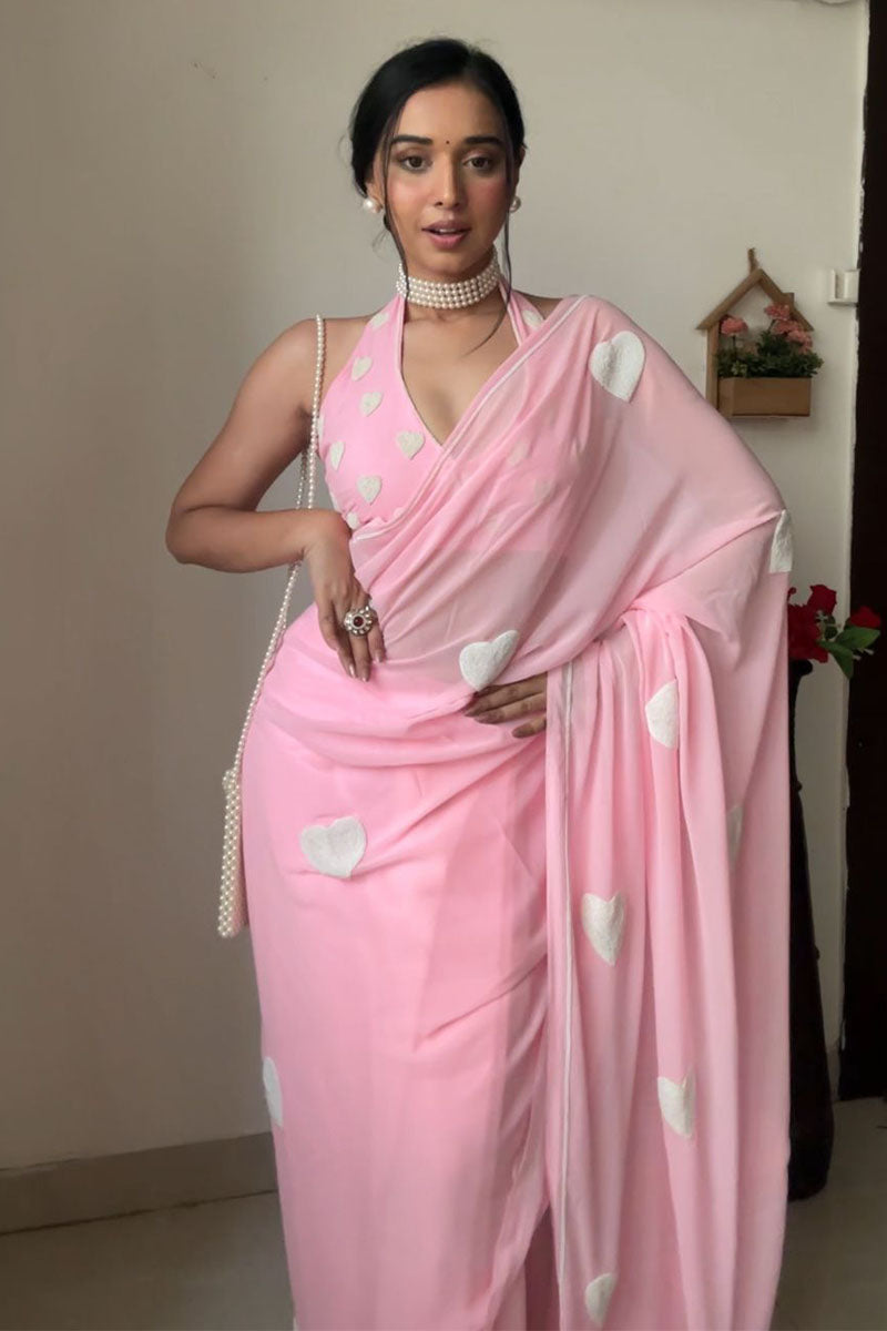 Pink Georgette Saree