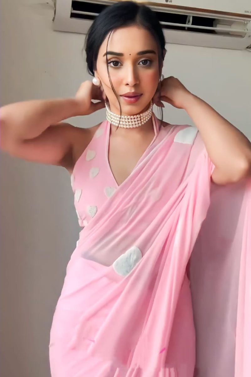 Pink Georgette Saree