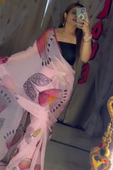 Pink Printed Georgette Saree