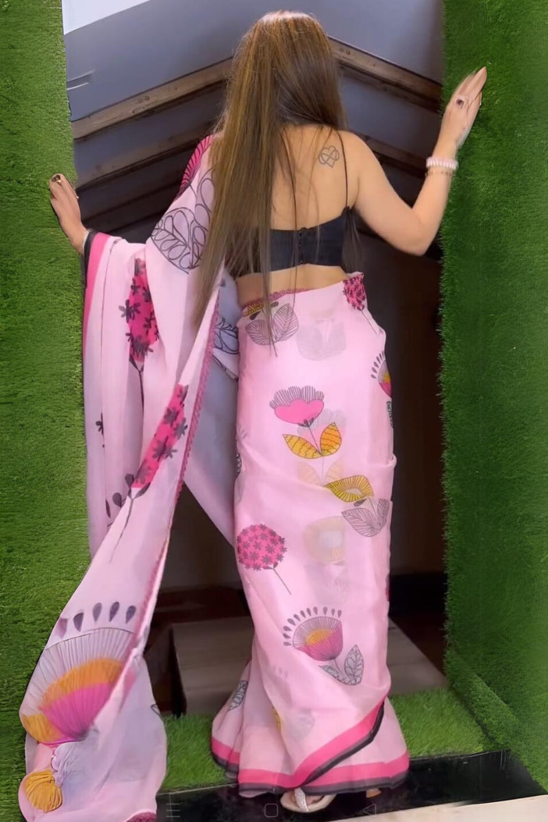 Pink Printed Georgette Saree