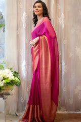 Dark Pink Chiffon Silk Saree