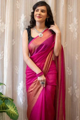 Dark Pink Chiffon Silk Saree