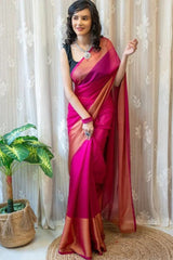 Dark Pink Chiffon Silk Saree