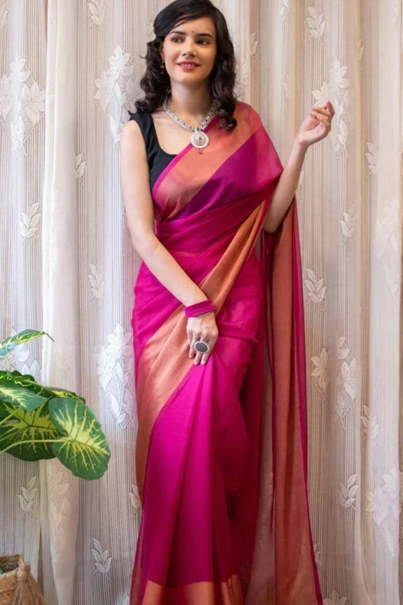 Dark Pink Chiffon Silk Saree
