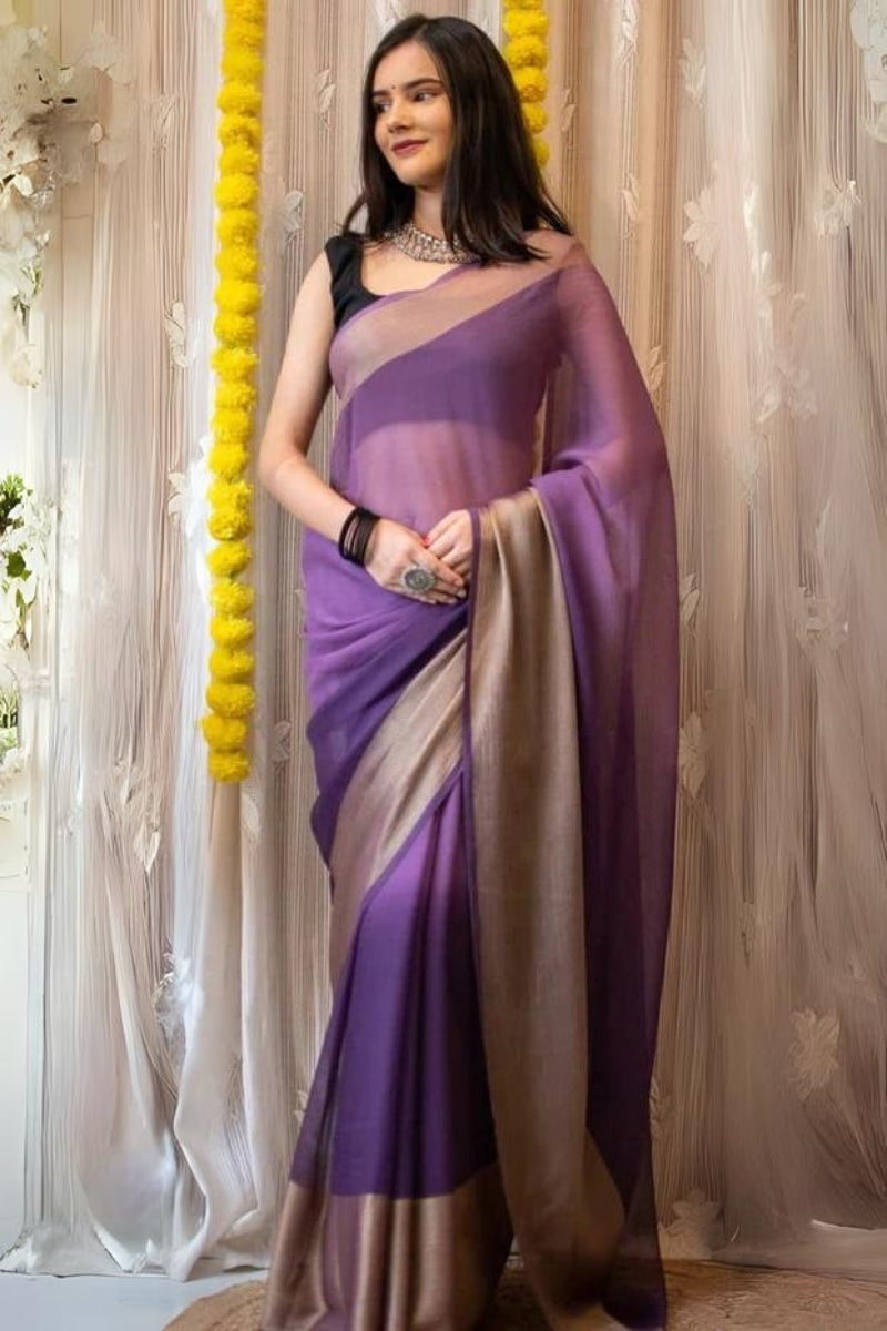 Lavender Chiffon Silk Saree