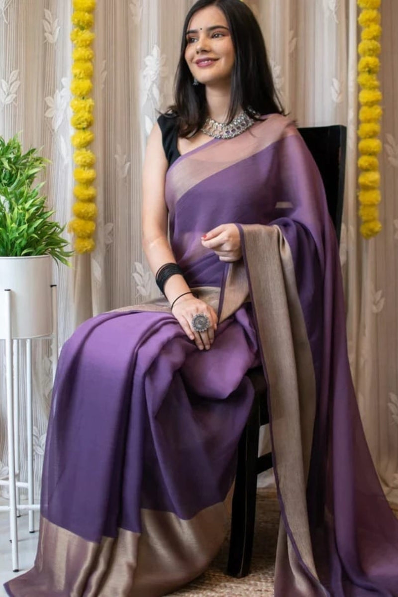 Lavender Chiffon Silk Saree