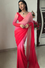 Allure Red and Baby Pink Georgette Saree with Unstitched Blouse