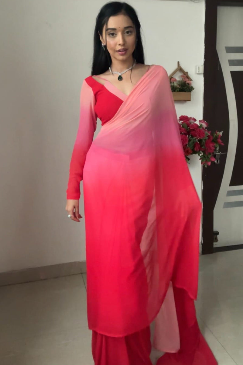 Allure Red and Baby Pink Georgette Saree with Unstitched Blouse