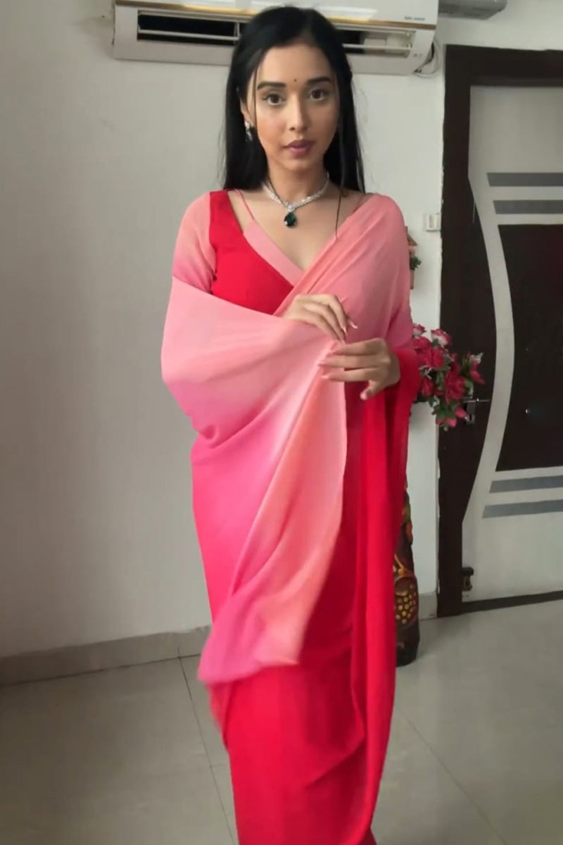 Allure Red and Baby Pink Georgette Saree with Unstitched Blouse