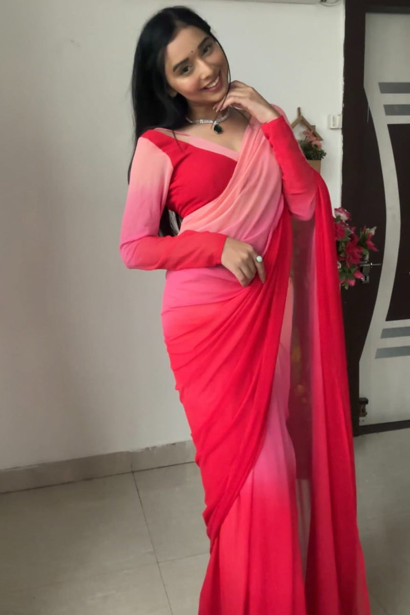 Allure Red and Baby Pink Georgette Saree with Unstitched Blouse