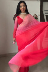 Allure Red and Baby Pink Georgette Saree with Unstitched Blouse