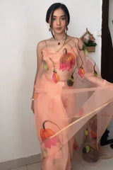 Peach Organza Silk Saree