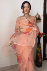 Peach Organza Silk Saree